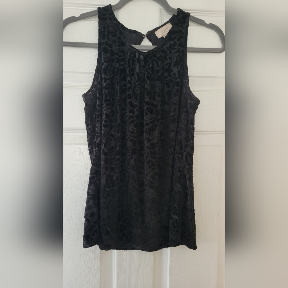 Anne Taylor LOFT Black Velour Sheer Lace Sleeveless Top- Size Small